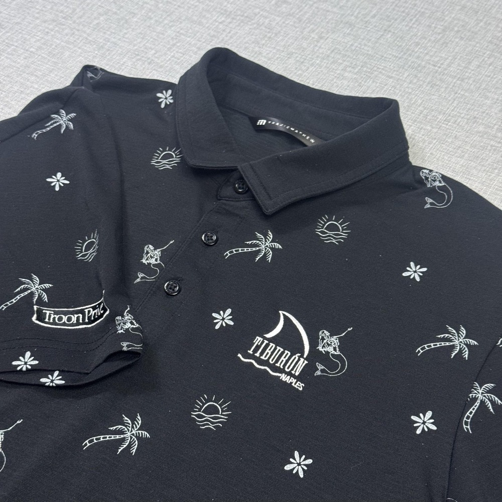 Travis Mathew Polo Shirt Mens XL Black Mermaid Summer Print Tiburon Naples